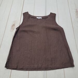 Fresh Produce chocolate brown linen tank top boxy popover minimalist lagenlook